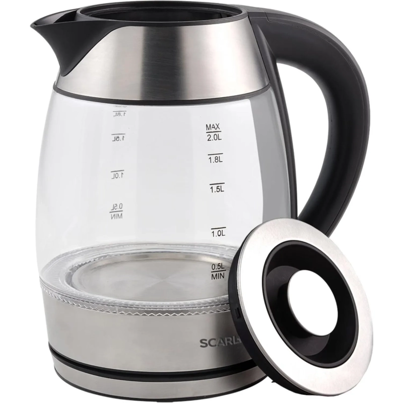 Чайник SCARLETT SC-EK27G13, электрический, 2200Вт, 2л, стекло, сталь/черный