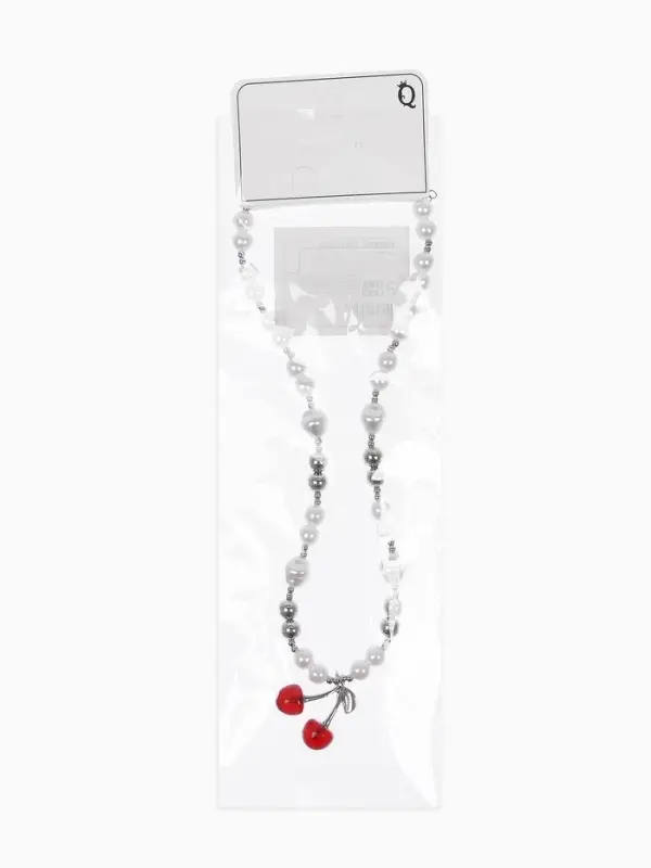 Кулон на жемчужных бусах "Вишня", цвет белый в серебре