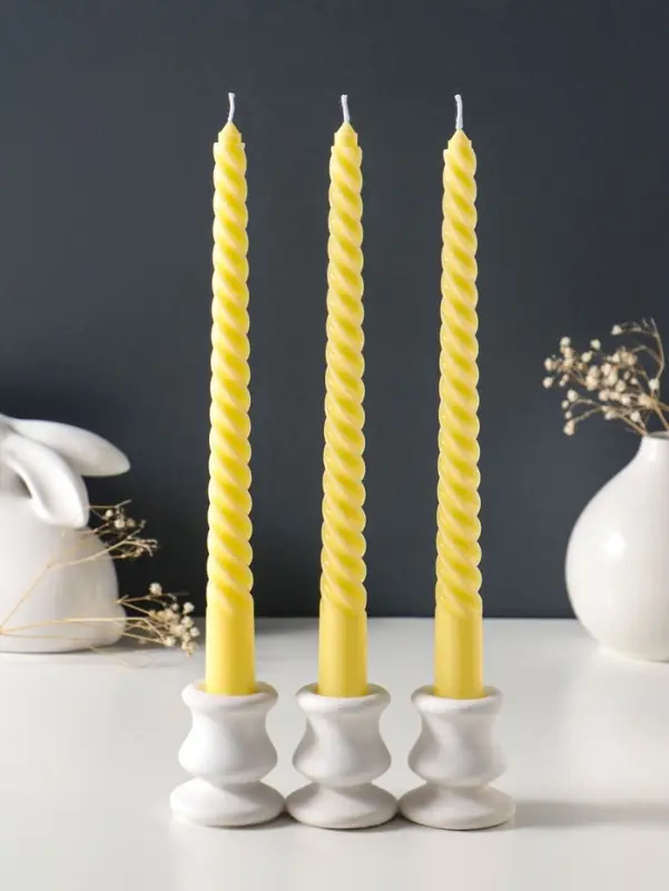 Набор свечей витых 25 см, 3 шт., 57 г, 5 ч, пастельно-жёлтый