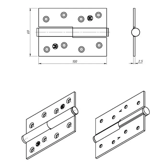 Петля накладная ПН1-100, цинк, правая, 50 шт Петля накладная ПН1-100, цинк, правая, 50 шт