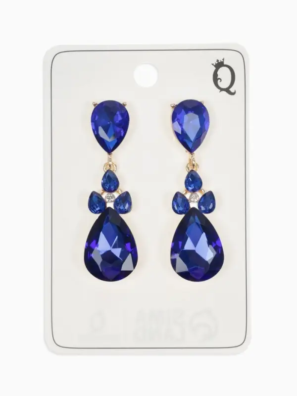 Серьги висячие со стразами &laquo;Вечеринка&raquo;, цветок из капель, сине-белые в золоте, 6.3 см