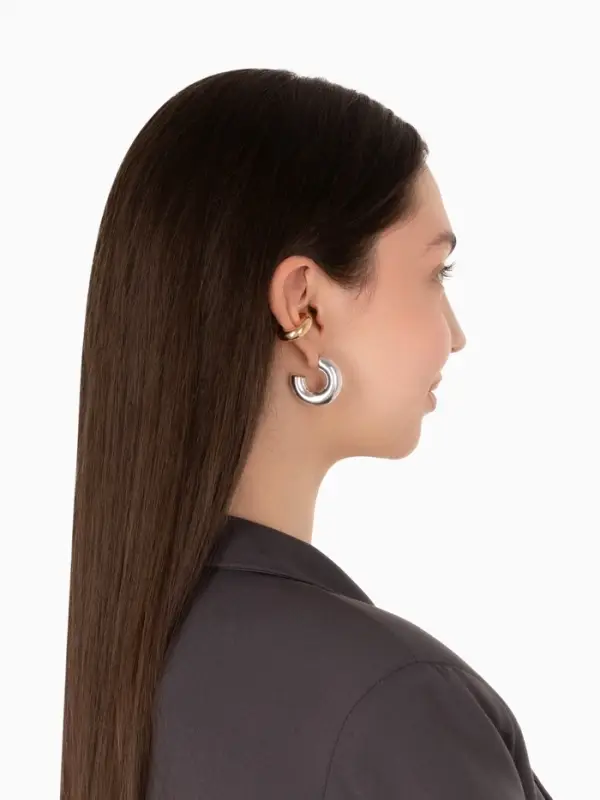 Серьги кольца и каффы QF &laquo;Бублик&raquo;, набор, цвет золото, серебро