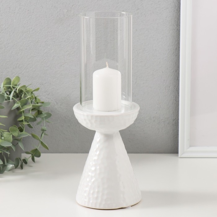 Подсвечник керамика, стекло на 1 свечу Подсвечник керамика, стекло на 1 свечу "Ибис" d=7,5 см белый 10,5х10,5х29,5 см