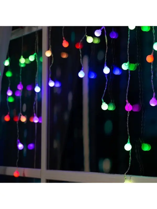 Гирлянда &laquo;Бахрома&raquo; 1.8&times;0.5 м с насадками &laquo;Шарики&raquo;, IP20, прозрачная нить, 48 LED, свечение мульти (RG/RB), мигание, 220 В