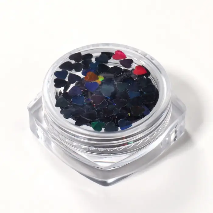 Пайетки для декора «Сердца», чёрный, голографические