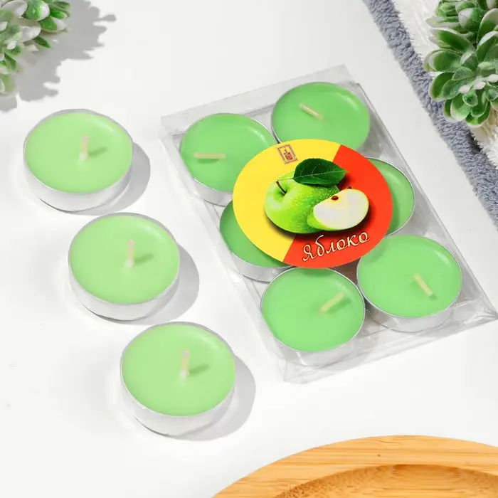 Набор свечей чайных ароматических, 6 шт, яблоко Набор свечей чайных ароматических, 6 шт, яблоко