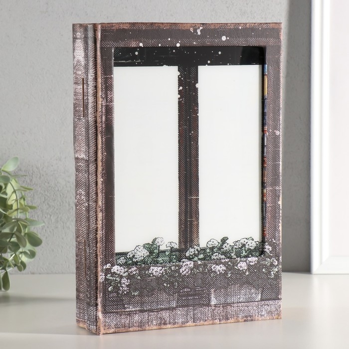 Шкатулка-книга дерево, кожзам, свет Шкатулка-книга дерево, кожзам, свет "Вид на город из окна" 28х19х6 см