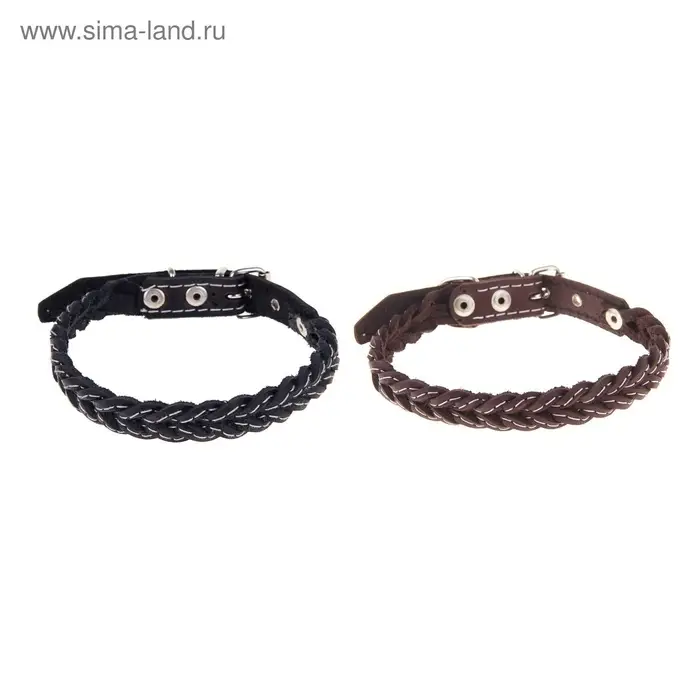 Ошейник плетёный, 42&times;2 см, ОШ 35-45 см, кожа, цвет МИКС