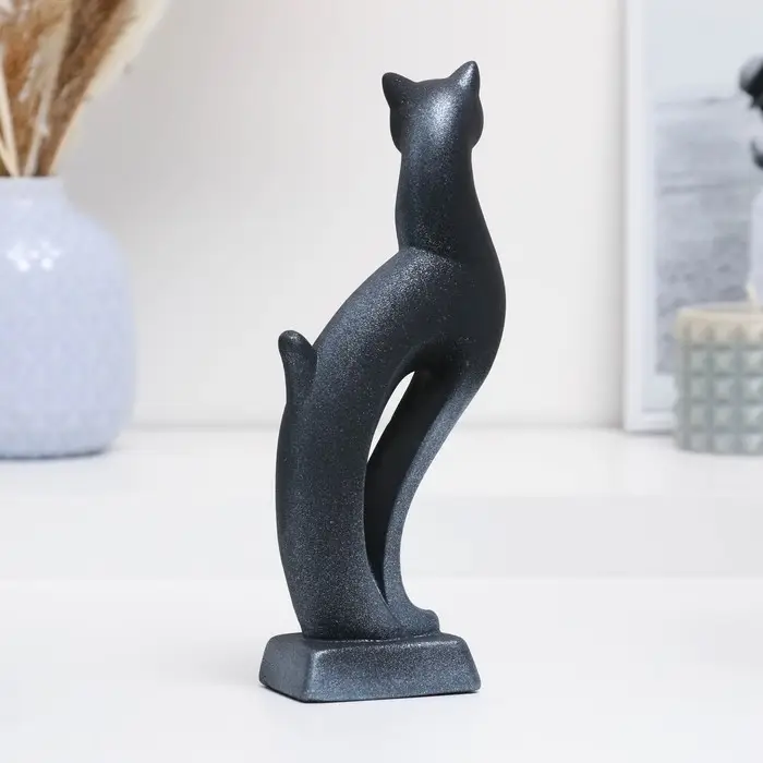 Фигура  Фигура "Кошка Рысь" чёрная с серебром 7х5х21см