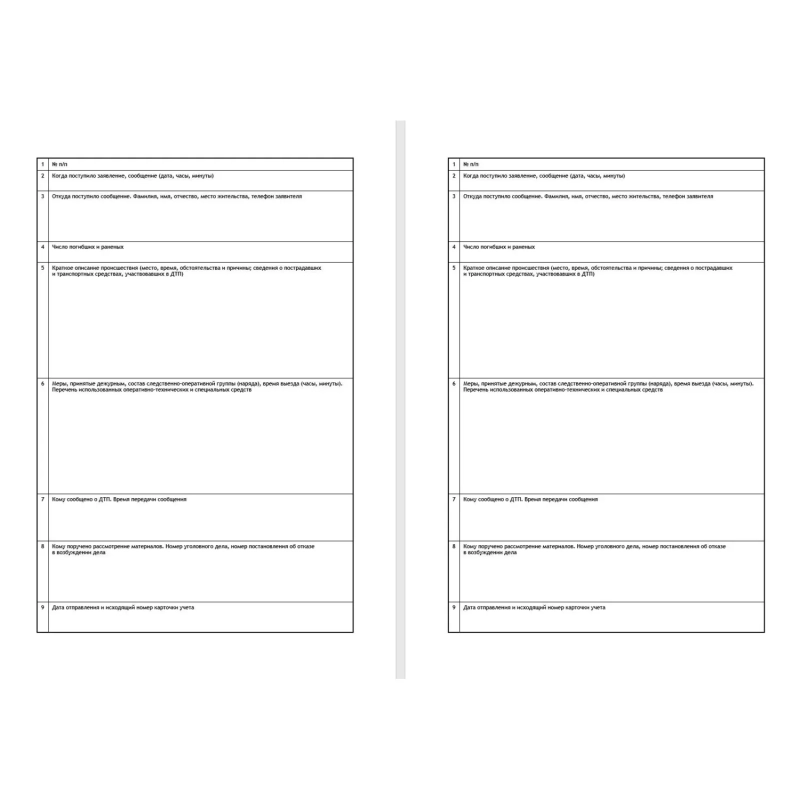 Журнал учета дорожно-транспортных происшествий  ТС029-Э