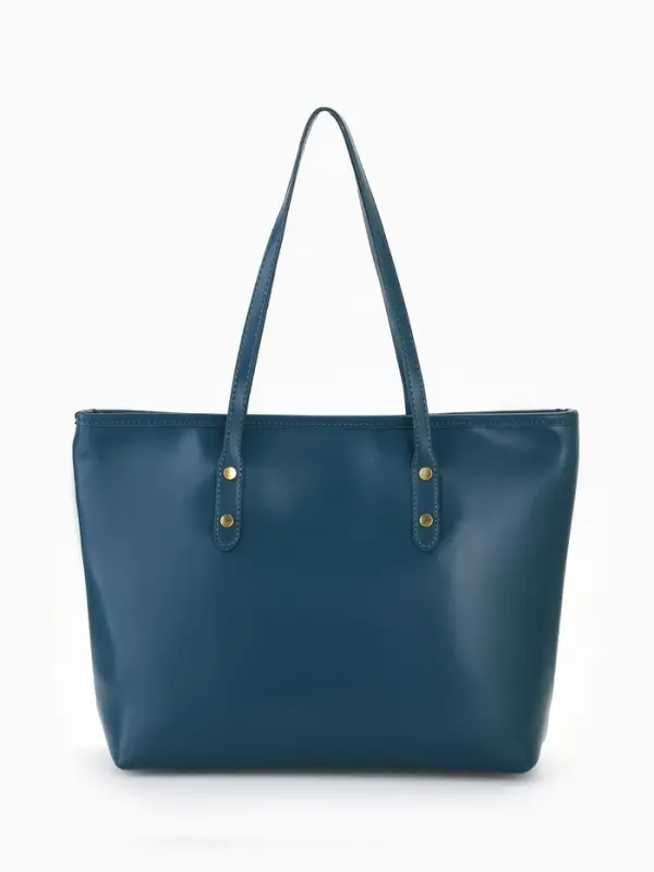 Сумка-шопер женская на молнии, размер 30.5&times;12&times;27 см, однотонная, синяя