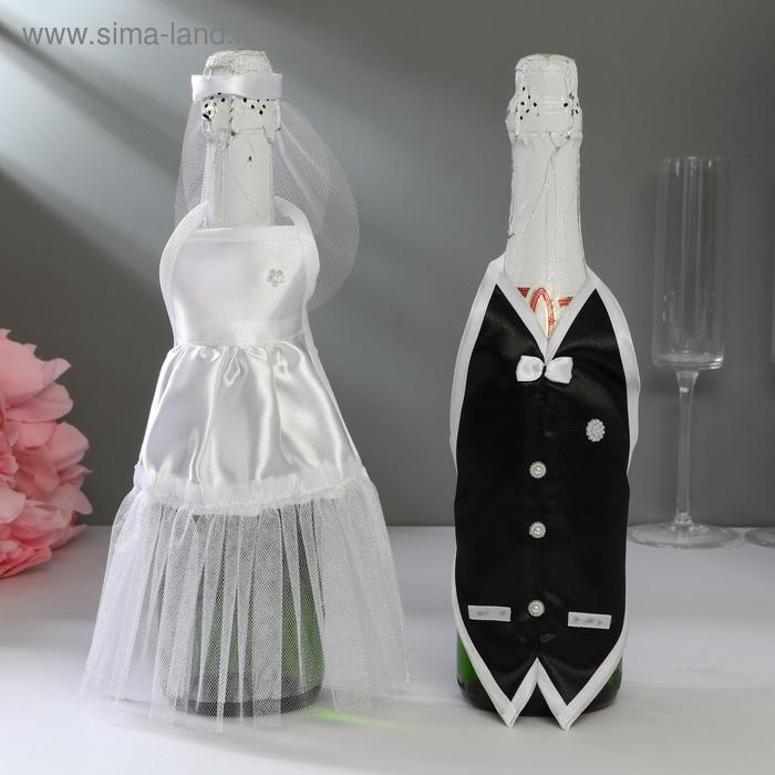 Украшение на шампанское Украшение на шампанское "Свадебный вальс" белое