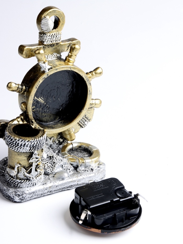 Часы настольные интерьерные, «Штурвал» на батарейках,  13.5×7.5×20.5 см, d-8 см