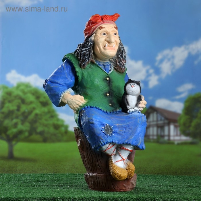 Садовая фигура  Садовая фигура "Баба Яга на ступе с кошкой" 74х40х36 см МИКС