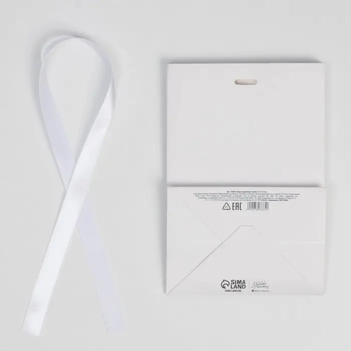 Пакет подарочный с лентой, упаковка, «Белый», 13 х 19 х 9 см