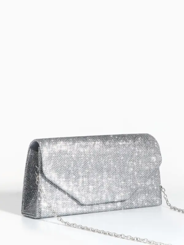 Сумка-клатч на магните, длинная цепь, цвет серебристый