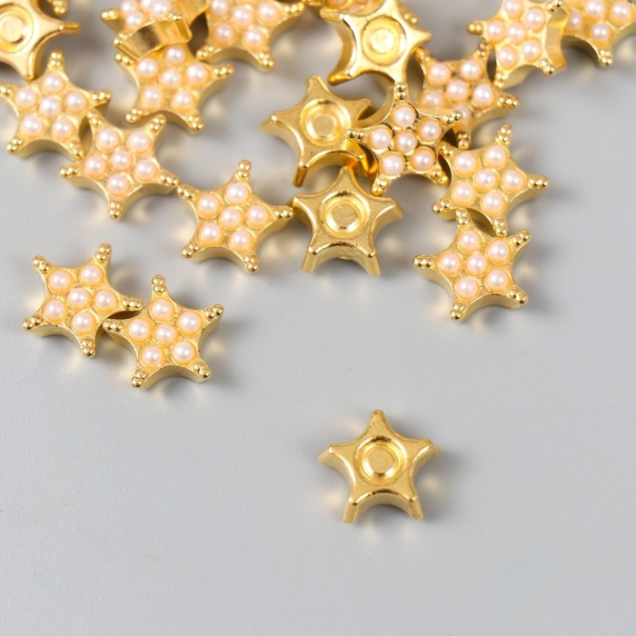 Декор для творчества пластик Декор для творчества пластик "Золотая снежинка с жемчужинками" набор 30 шт 1,1х1,1 см