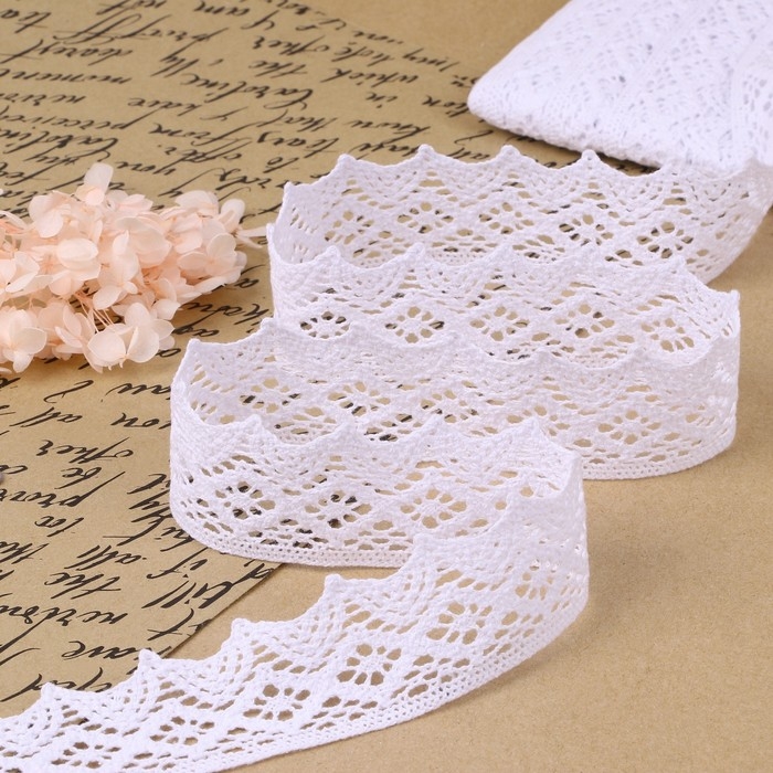 Кружево вязаное, 40 мм × 10 ± 1 м, цвет белый Кружево вязаное, 40 мм × 10 ± 1 м, цвет белый