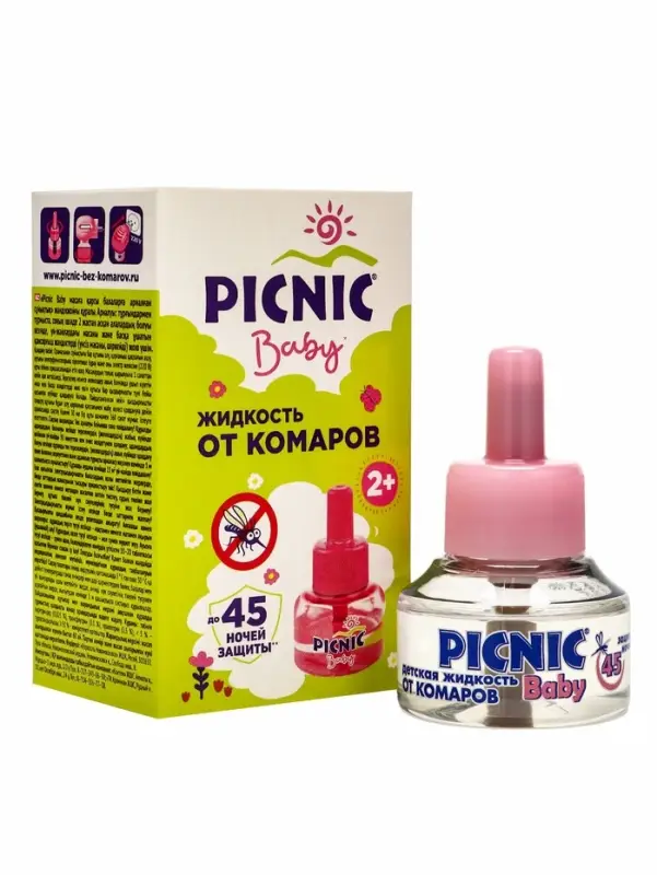 Дополнительный флакон-жидкость от комаров Picnic Baby, с экстрактом ромашки, 45 ночей, 30 мл