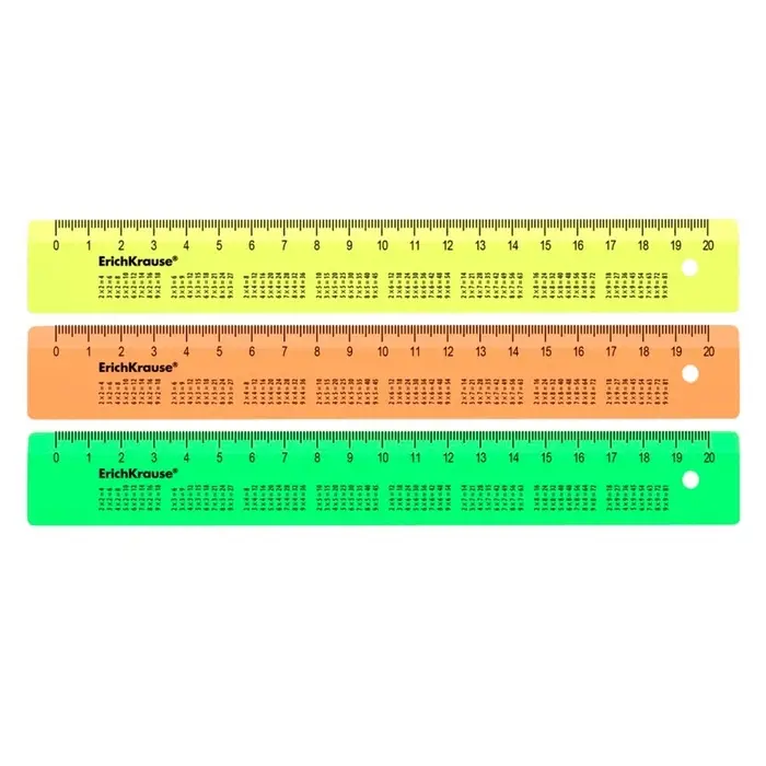 Линейка справочная 20 см, таблица умножения, ErichKrause Neon, пластик, МИКС