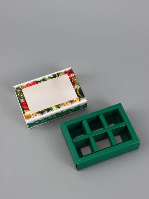 Коробка подарочная под 6 конфет &laquo;Елочные игрушки&raquo;, 13.7&times;9.8&times;3.8 см