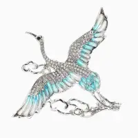 Брошь &laquo;Аист в облаках&raquo;, белая, голубая в серебре