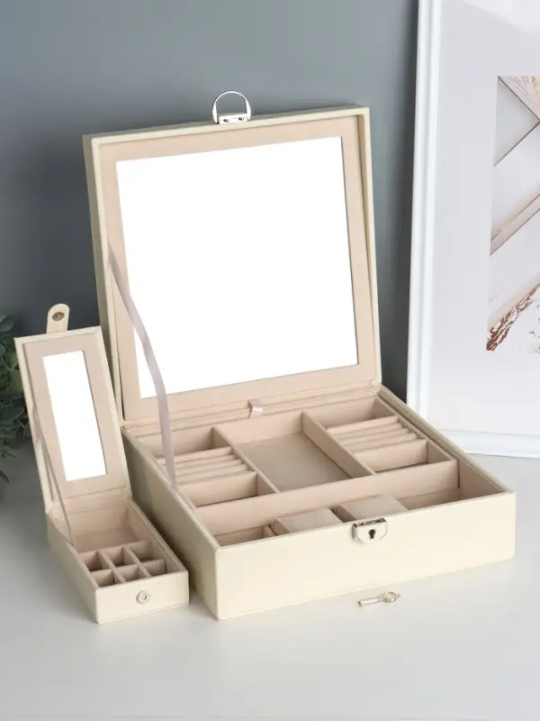 Шкатулка для часов 2 отделения и украшений &laquo;Ромбы белые&raquo;, кожзам, матовая, 8.5&times;25&times;25 см