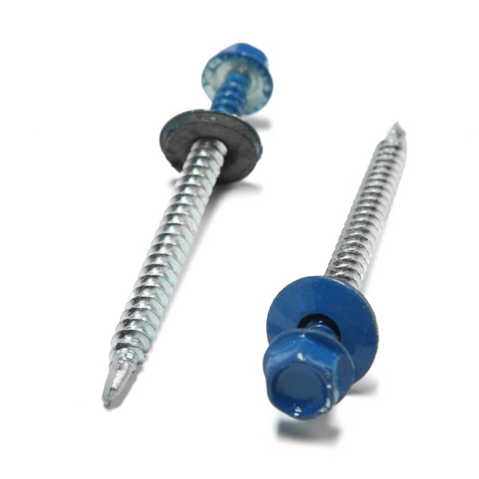 Саморезы кровельные 4,8х70 мм, RAL5005 цвет синий, 100 шт. Саморезы кровельные 4,8х70 мм, RAL5005 цвет синий, 100 шт.