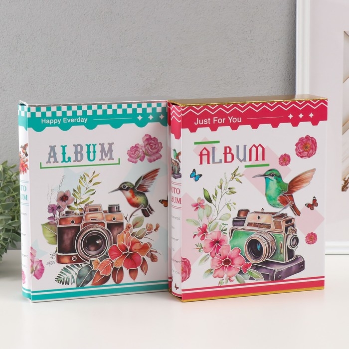 Фотоальбом на 100 фото 10х15 см  Фотоальбом на 100 фото 10х15 см "Камера и колибри" серебро, в коробке МИКС 5,5х20.8х26 см