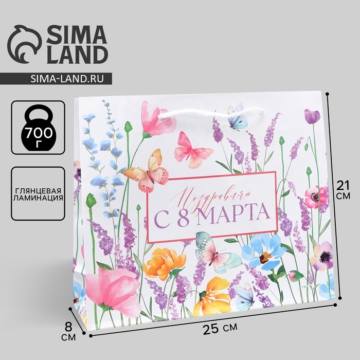 Пакет подарочный ламинированный, упаковка, «Поздравляю с 8 марта», ML 25 х 21 х 8 см