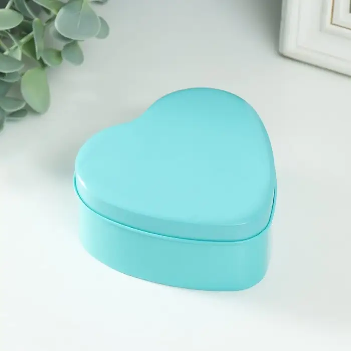 Шкатулка металл под свечу "Сердце. Глянец" голубой 9,5х9х4,5 см