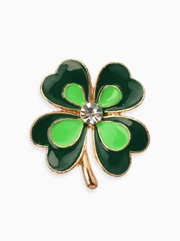 Брошь &laquo;Клевер&raquo;, бело-зелёная в золоте