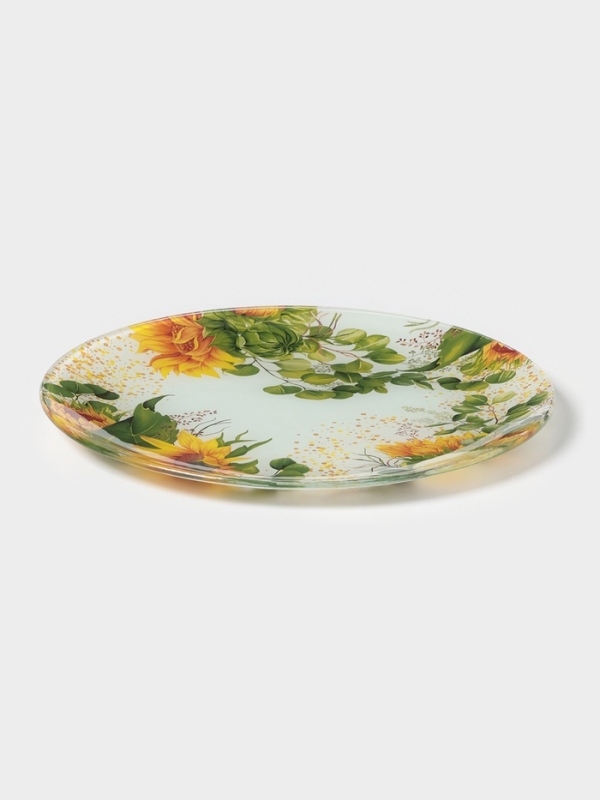Тарелка обеденная «Подсолнухи», d=25 см, стекло, рисунок