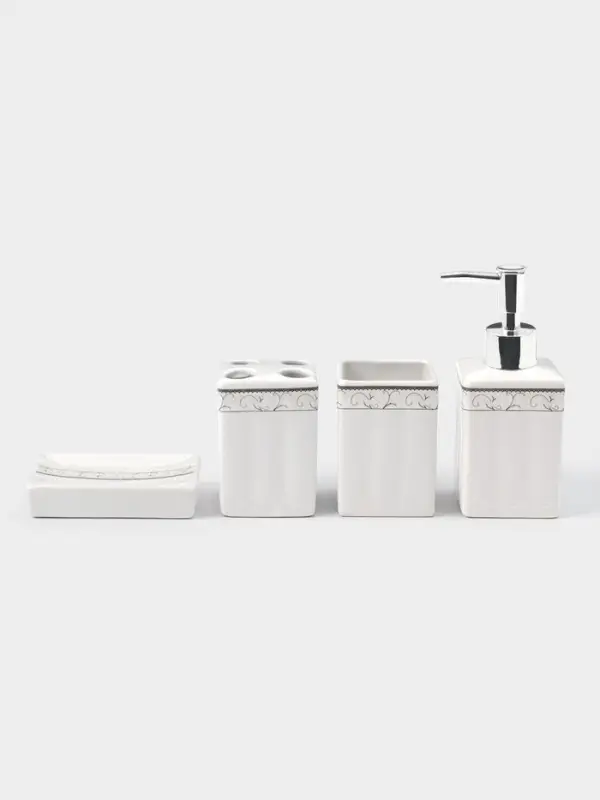 Набор аксессуаров для ванной комнаты &laquo;Завитки&raquo;, 4 предмета, мыльница, дозатор для мыла, 2 стакана, белый
