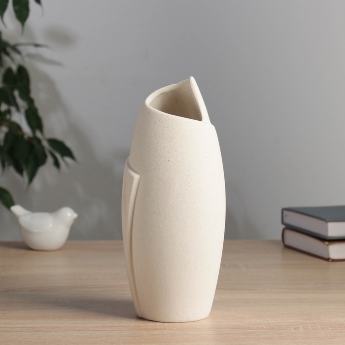 Керамическая ваза декоративная настольная «Уилстон», для цветов, сухоцветов, d-5 см, 22×9.5 см, бежевый Керамическая ваза декоративная настольная «Уилстон», для цветов, сухоцветов, d-5 см, 22×9.5 см, бежевый