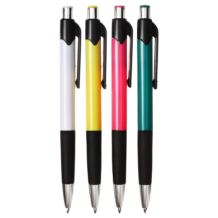 Набор ручек шариковых, 4 штуки, цветной корпус, с резиновым держателем, МИКС Набор ручек шариковых, 4 штуки, цветной корпус, с резиновым держателем, МИКС