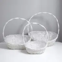 Корзина плетёная для хранения, лоза, с ручкой, овальная, со вставкой, серая, набор 3 шт.