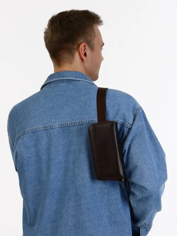 Сумка мужская на плечо TEXTURA, портмоне-клатч, на молнии, коричневая