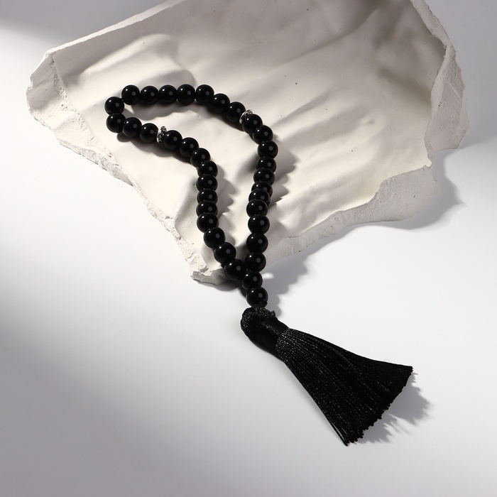 Чётки мусульманские шар №8 «Агат чёрный», 35 бусин через перемычку Чётки мусульманские шар №8 «Агат чёрный», 35 бусин через перемычку