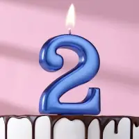Свеча для торта «Европейская ГИГАНТ», цифра 2, 7 см, синий металлик