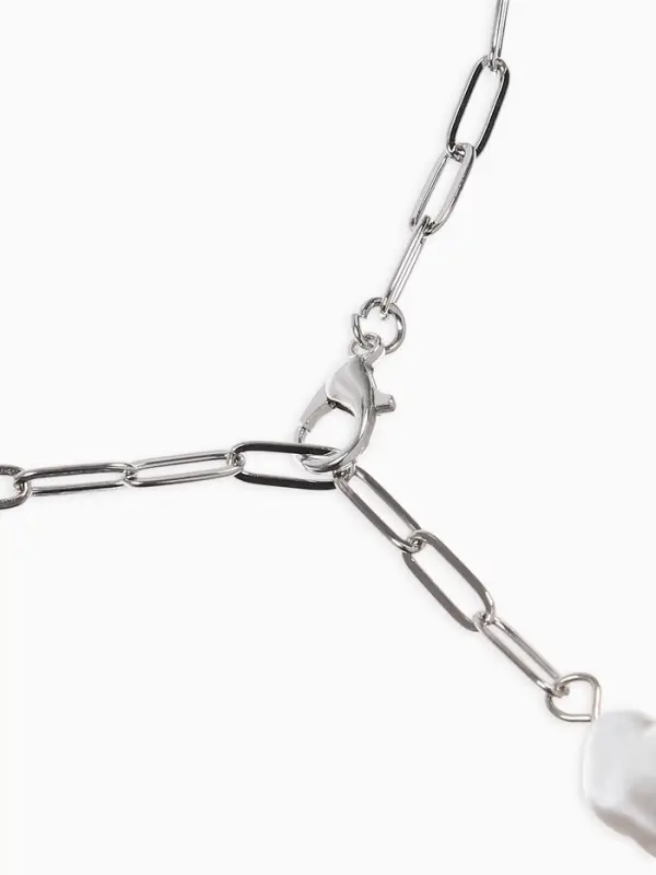 Цепь с подвеской &laquo;Жемчужина&raquo;, вытянутое звено, L=45 см, белая в серебре