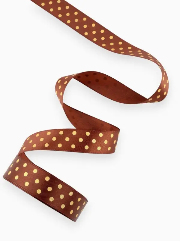 Лента атласная с тиснением &laquo;Горох&raquo;, 25 мм, 23&plusmn;1 м, коричневая №32