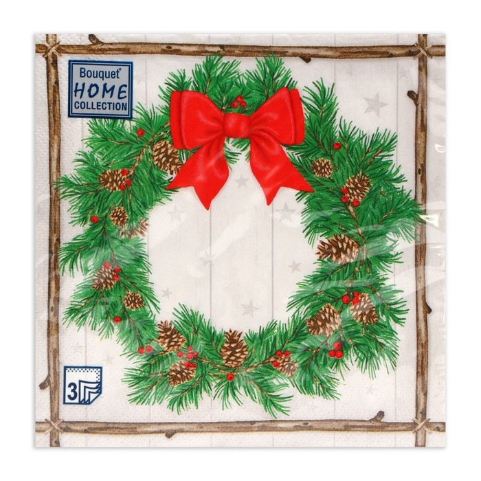 Новогодние салфетки бумажные Home Collection «Венок с шишками», 3 слоя, 33х33 см, 20 шт Новогодние салфетки бумажные Home Collection «Венок с шишками», 3 слоя, 33х33 см, 20 шт