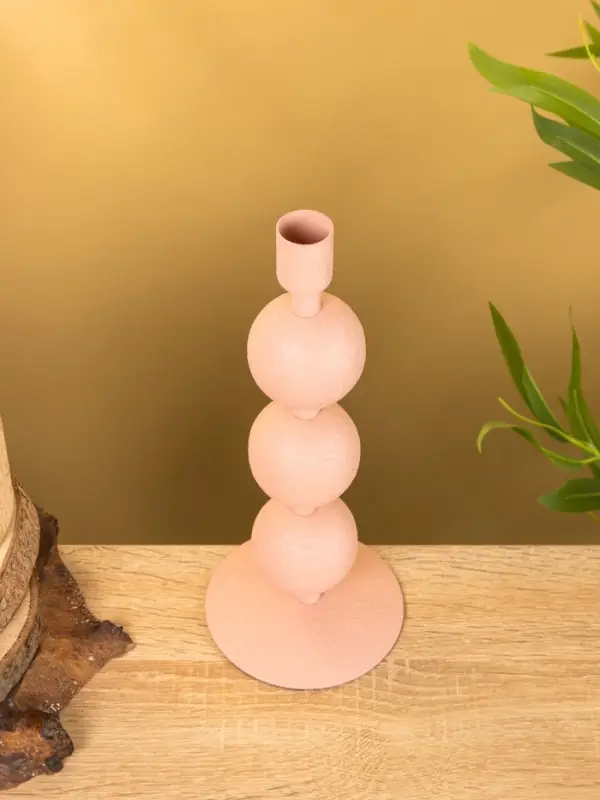 Подсвечник на 1 свечу текстурный  Подсвечник на 1 свечу текстурный "Пудровый розовый" с 3 сферами 10х10х25 см