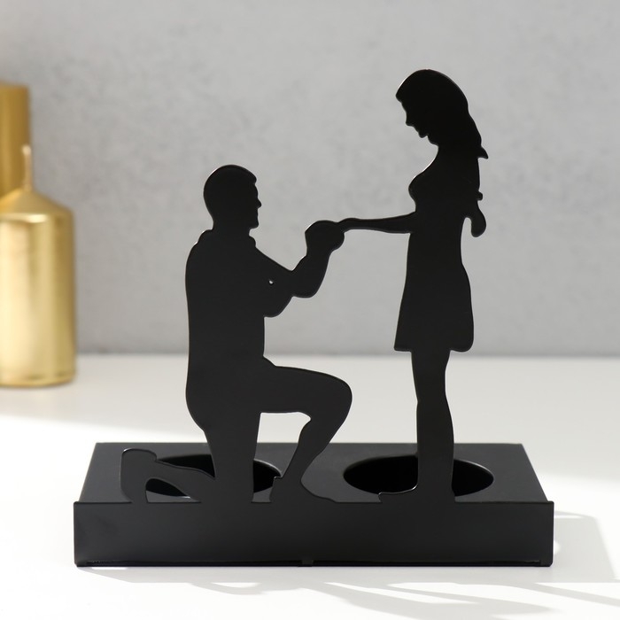 Подсвечник металл на 2 свечи "Предложение" чёрный 12,5х12х6,8 см