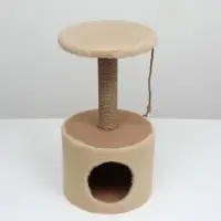 Домик для кошек с когтеточкой круглый, джут, 35&times;35&times;64 см, бежевый