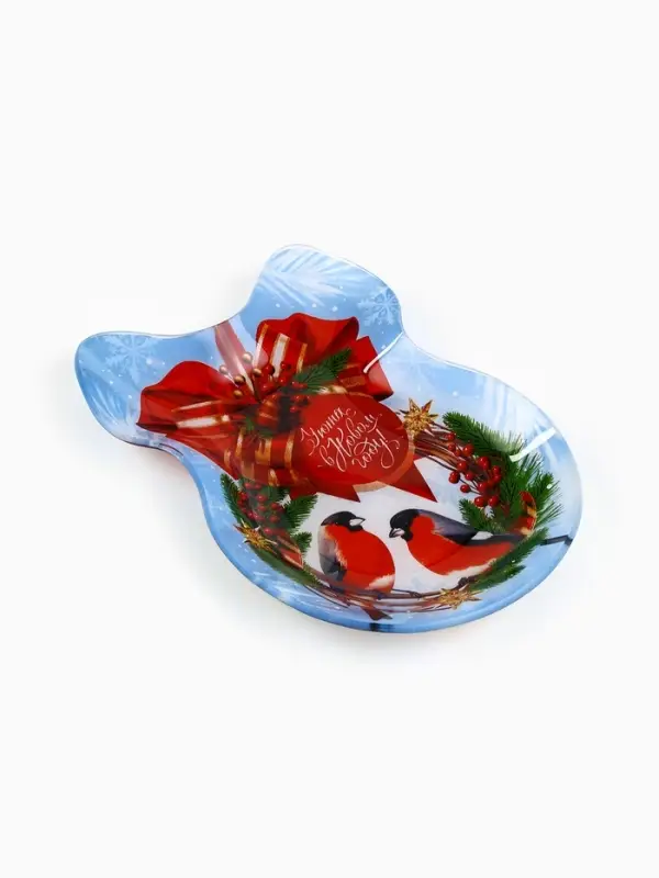 Тарелка в форме банта Тарелка в форме банта "Снегири", 13,5х18 см