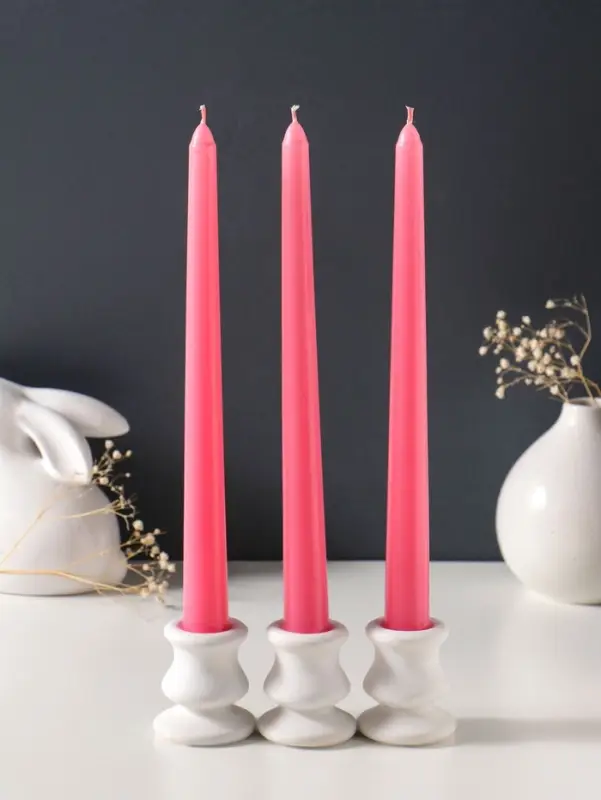 Набор свечей античных 25 см, 3 шт., 58 г, 7 ч, розовый