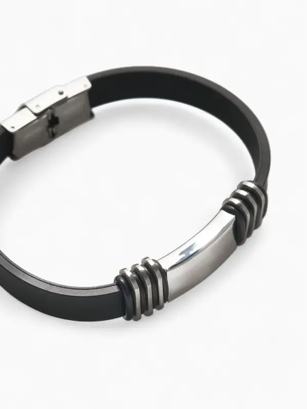 Браслет унисекс &laquo;Стиль&raquo; прямоугольник с тройными вставками, цвет чёрный с серебром, 23 см