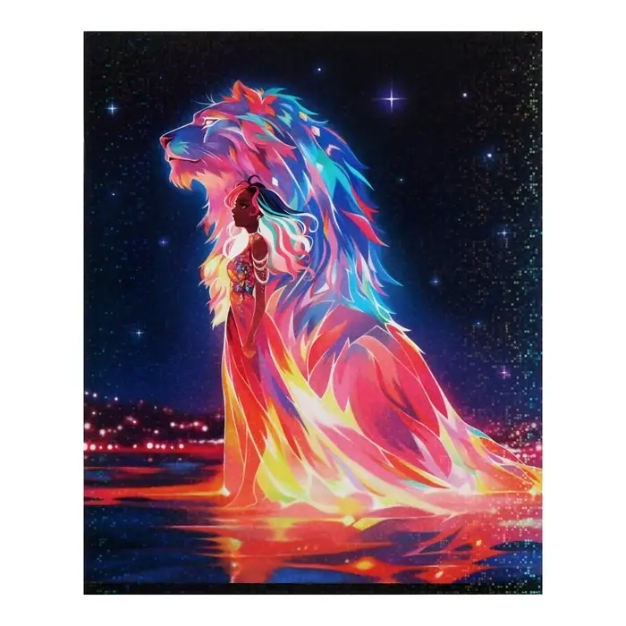 Комплект тетрадей из 5 штук 48 листов в клетку Calligrata TOP &laquo;Девушка и лев&raquo;, обложка мелованный картон, голографическая ламинация, блок офсет